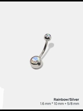 Silver Belly Button Ring with Rainbow Crystal BNIB